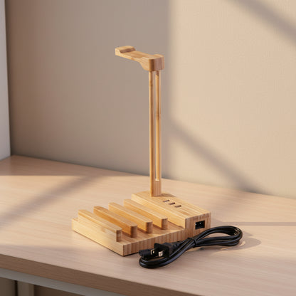 Solid Wood Earphone Stand – Minimalist Desk Headphone Holder