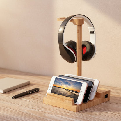 Solid Wood Earphone Stand – Minimalist Desk Headphone Holder