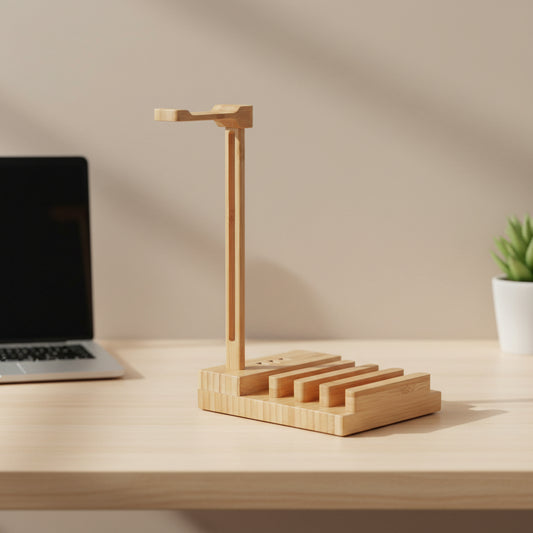 Solid Wood Earphone Stand – Minimalist Desk Headphone Holder