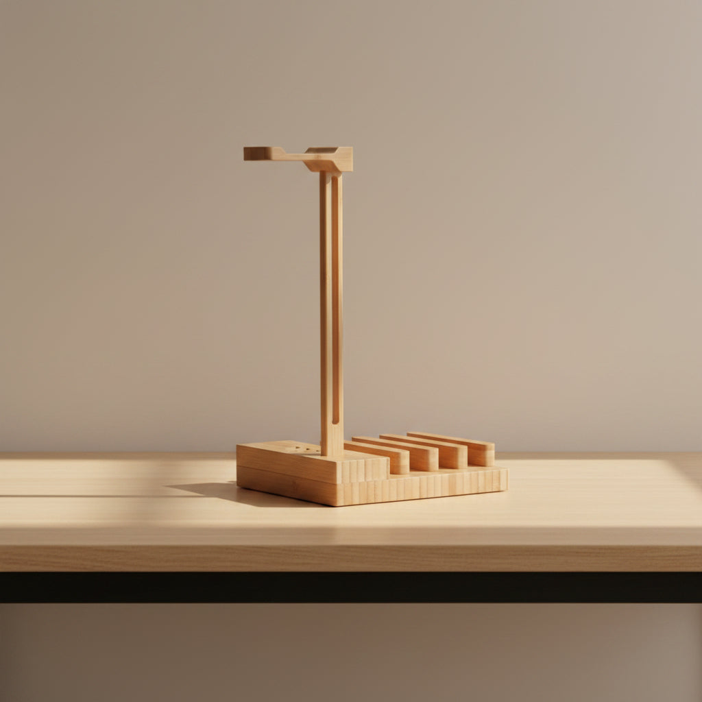 Solid Wood Earphone Stand – Minimalist Desk Headphone Holder