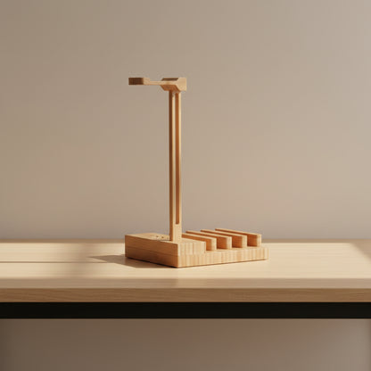 Solid Wood Earphone Stand – Minimalist Desk Headphone Holder